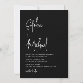 Modern Hand Lettering Script Black White Wedding Kaart