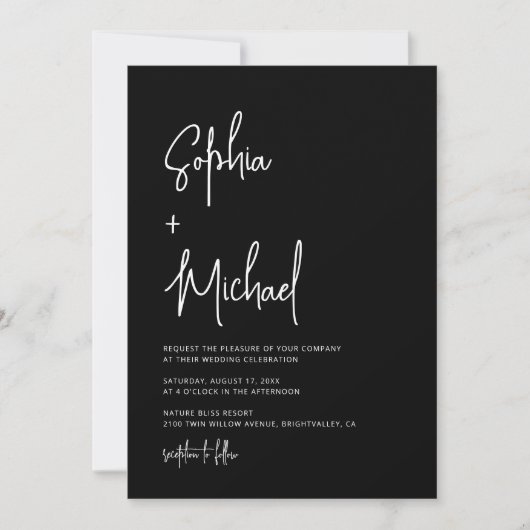Modern Hand Lettering Script Black White Wedding Kaart (Voorkant)