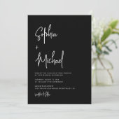Modern Hand Lettering Script Black White Wedding Kaart (Staand voorkant)