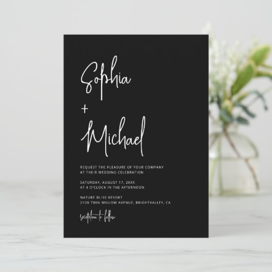 Modern Hand Lettering Script Black White Wedding Kaart (Staand voorkant)