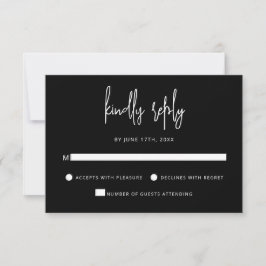 Modern Hand Lettering Script Black White Wedding RSVP Kaartje