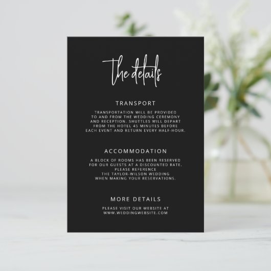 Modern Hand Lettering Script Wedding Details Informatiekaartje (Staand voorkant)