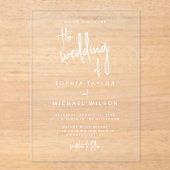 Modern Hand Lettering Script Zwart Wit Bruiloft Acryl Uitnodigingen (Voorkant)