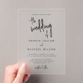 Modern Hand Lettering Script Zwart Wit Bruiloft Acryl Uitnodigingen (Insitu (Draagbaar))