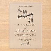 Modern Hand Lettering Script Zwart Wit Bruiloft Acryl Uitnodigingen (Voorkant)