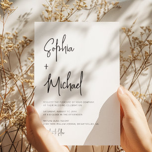 Modern Hand Lettering Script Zwart Wit Bruiloft Kaart