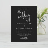 Modern Hand Lettering Script Zwart Wit Bruiloft Kaart (Staand voorkant)