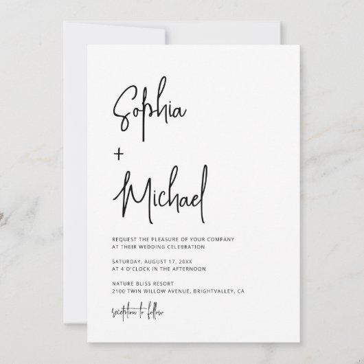 Modern Hand Lettering Script Zwart Wit Bruiloft Kaart (Voorkant)