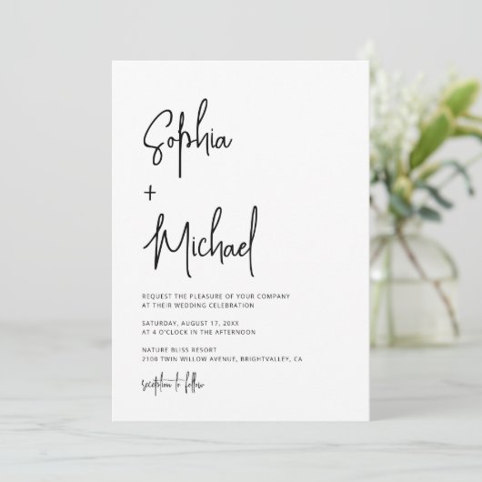 Modern Hand Lettering Script Zwart Wit Bruiloft Kaart (Staand voorkant)