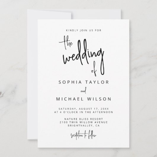 Modern Hand Lettering Script Zwart Wit Bruiloft Kaart (Voorkant)