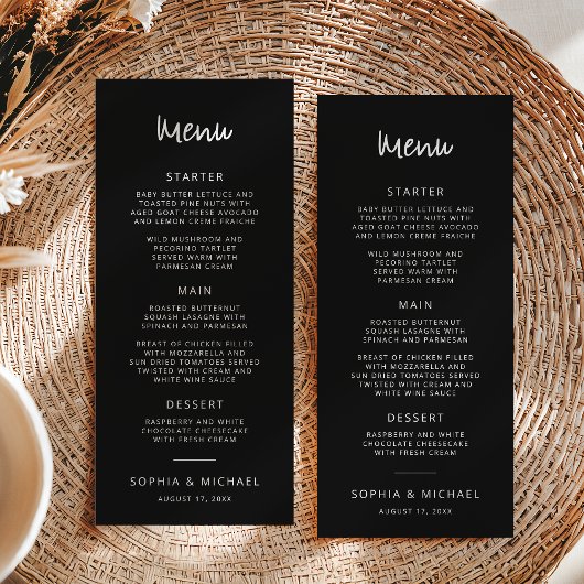 Modern Hand Lettering Script Zwart Wit Bruiloft Menu
