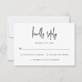 Modern Hand Lettering Script Zwart Wit Bruiloft RSVP Kaartje