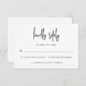 Modern Hand Lettering Script Zwart Wit Bruiloft RSVP Kaartje (Voorkant / Achterkant)