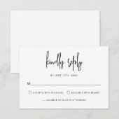 Modern Hand Lettering Script Zwart Wit Bruiloft RSVP Kaartje (Voorkant / Achterkant)