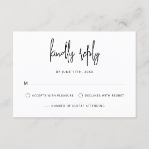 Modern Hand Lettering Script Zwart Wit Bruiloft RSVP Kaartje