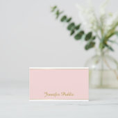 Modern Hand Script Blush Pink Gold Sjabloon Trendy Visitekaartje (Staand voorkant)