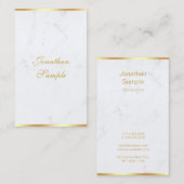 Modern Hand Script Chique Sjabloon Wit Marmer Goud Visitekaartje (Voorkant / Achterkant)
