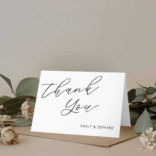 Modern Hand Script Folded Wedding Bedankkaart