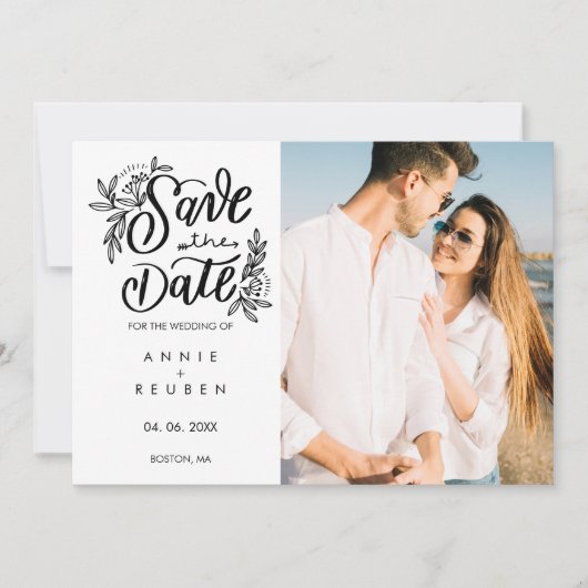 Modern Hand Script Photo Polka Dot Save the Date Kaart (Voorkant)