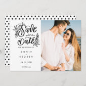 Modern Hand Script Photo Polka Dot Save the Date Kaart (Voorkant / Achterkant)