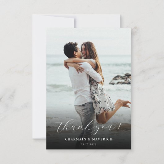 Modern Hand Script Photo Wedding Bedankkaart (Voorkant)