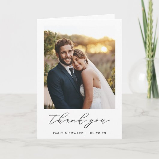 Modern Hand Script Weddenfoto Hartelijk dank Bedankkaart (Voorkant)