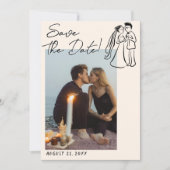 Modern Hand Written Drawn Couple Wedding Fun Photo Save The Date (Voorkant)