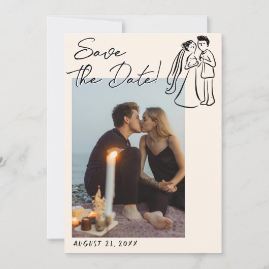 Modern Hand Written Drawn Couple Wedding Fun Photo Save The Date (Voorkant)
