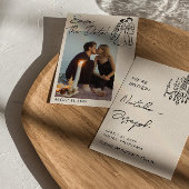 Modern Hand Written Drawn Couple Wedding Fun Photo Save The Date