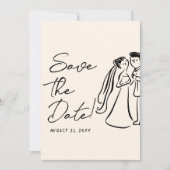 Modern Hand Written Drawn Couple Wedding Fun Save The Date (Voorkant)