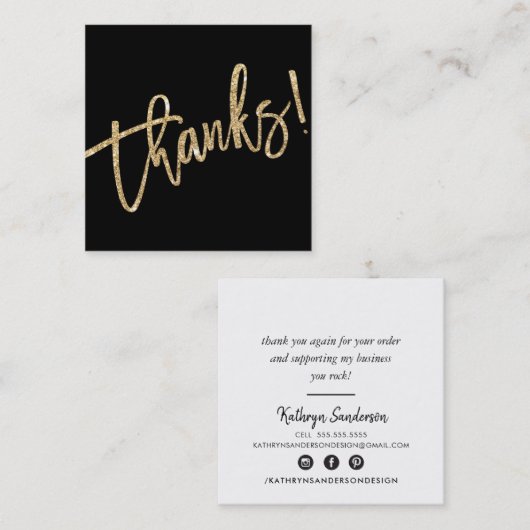 MODERN HANDGELETTERD dank u gouden glitter script Vierkante Visitekaartje (Voorkant / Achterkant)