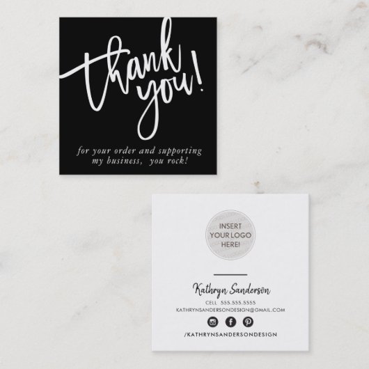 MODERN HANDGELETTERD dank u zwart witte LOGO Vierkante Visitekaartje (Voorkant / Achterkant)