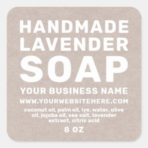 Modern handgemaakt lavender Soap Kraft Paper Vierkante Sticker