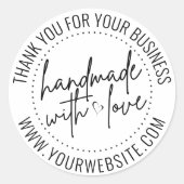 Modern handgemaakt met het hart van liefdesscript ronde sticker (Voorkant)
