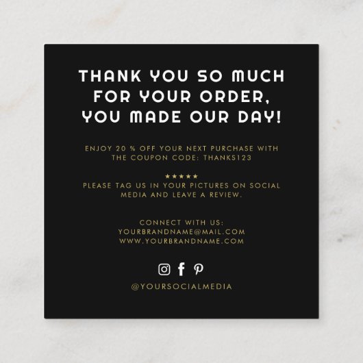 Modern handgemaakt met liefde dank u vierkante visitekaartje (Achterkant)