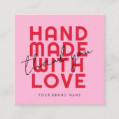 Modern handgemaakt met liefde dank u vierkante visitekaartje (Voorkant)