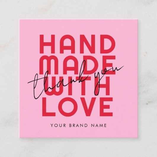 Modern handgemaakt met liefde dank u vierkante visitekaartje (Voorkant)