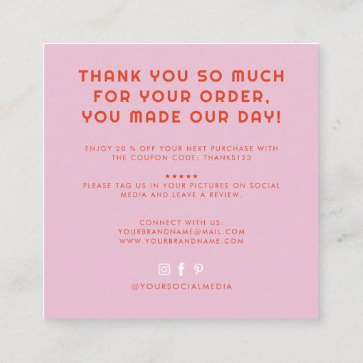 Modern handgemaakt met liefde dank u vierkante visitekaartje (Achterkant)