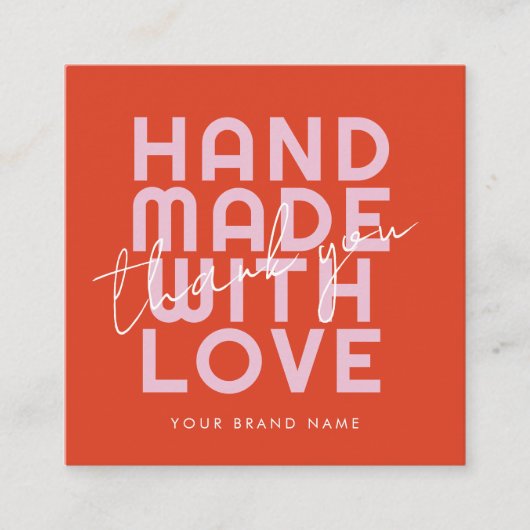 Modern handgemaakt met liefde dank u vierkante visitekaartje (Voorkant)