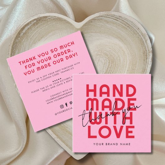 Modern handgemaakt met liefde dank u vierkante visitekaartje