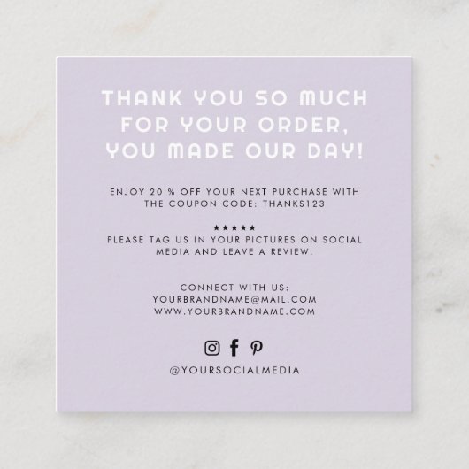 Modern handgemaakt met liefde dank u vierkante visitekaartje (Achterkant)