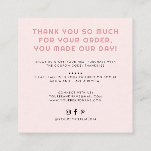 Modern handgemaakt met liefde dank u vierkante visitekaartje (Achterkant)