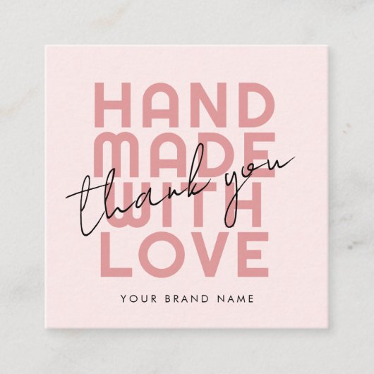 Modern handgemaakt met liefde dank u vierkante visitekaartje (Voorkant)