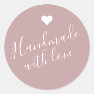 Modern handgemaakt met liefdesscript lichtbruin ha ronde sticker
