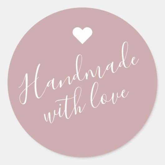 Modern handgemaakt met liefdesscript lichtbruin ha ronde sticker (Voorkant)