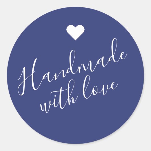 Modern handgemaakt met liefdesscript marineblauw h ronde sticker (Voorkant)