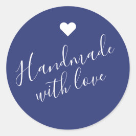 Modern handgemaakt met liefdesscript marineblauw h ronde sticker