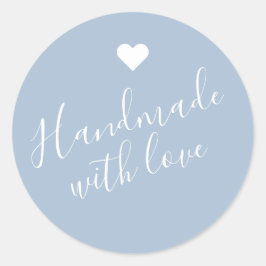 Modern handgemaakt met liefdesscript pastel blauw  ronde sticker