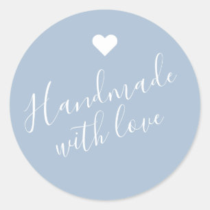 Modern handgemaakt met liefdesscript pastel blauw  ronde sticker