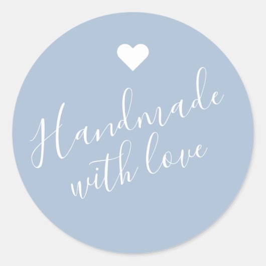 Modern handgemaakt met liefdesscript pastel blauw  ronde sticker (Voorkant)